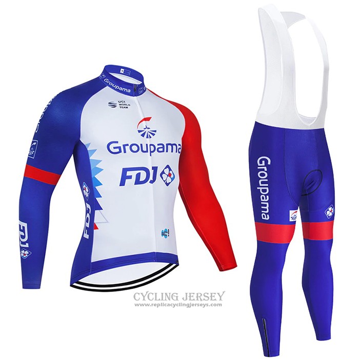 2021 Cycling Jersey Groupama-FDJ Blue White Red Long Sleeve And Bib Tight